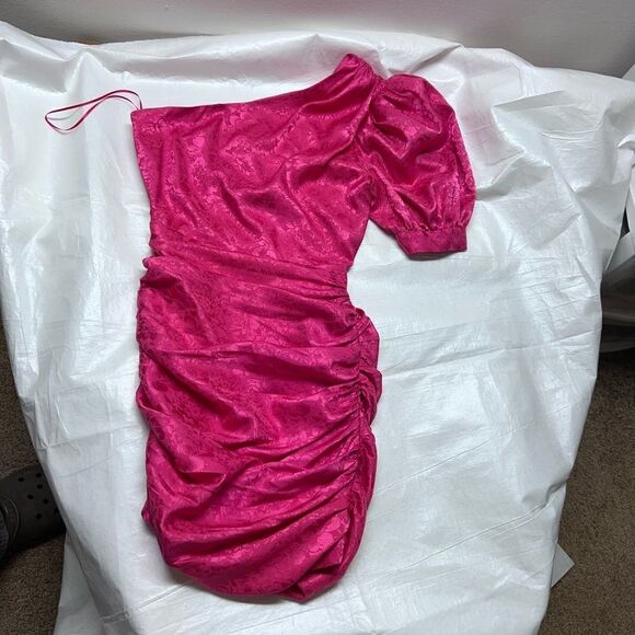 Ronny Kobo Nadia Ruched One Shoulder Pink Mini Dress Size Small NWT - Picture 3 of 10